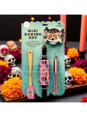 Sugar Skull Mini Baking Set Spatula Cookie Cutter Rolling Pin Halloween 4PC Core